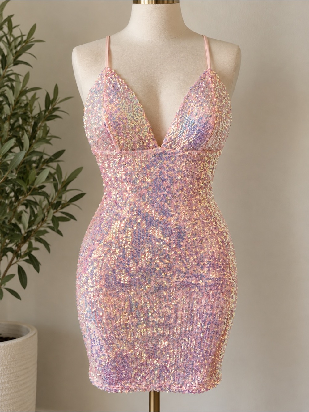 Fashion Nova Iridescent Pink Sequin Mini Dress